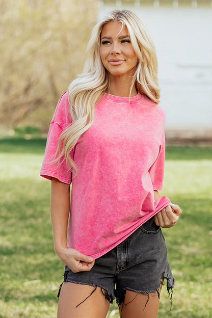 Sachet Pink Solid Color Cotton Mineral Washed Oversize Tee