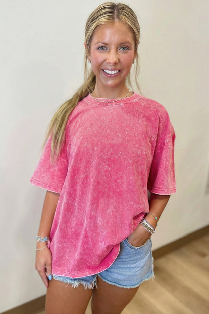 Sachet Pink Solid Color Cotton Mineral Washed Oversize Tee