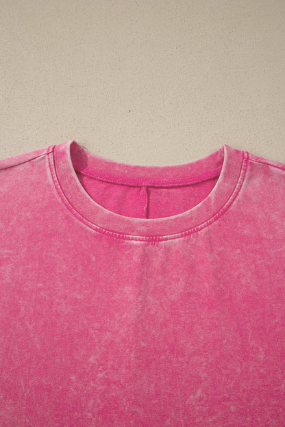 Sachet Pink Solid Color Cotton Mineral Washed Oversize Tee
