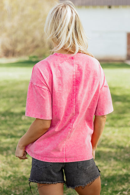 Sachet Pink Solid Color Cotton Mineral Washed Oversize Tee